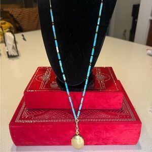 Verigated Turquoise and Gold locket Necklace